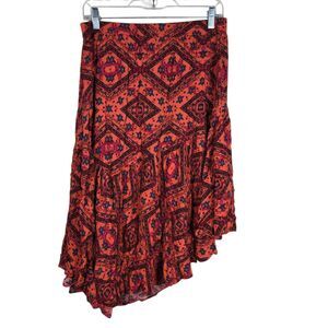 Shyanne Skirt Sz L Burnt Orange Asymmetric Geometric Southwest Western